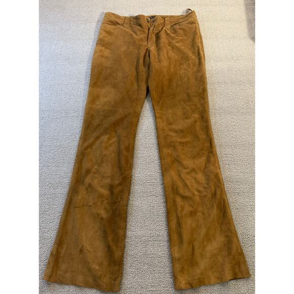 Ralph Lauren Women’s Suede Leather Pants 10 Brown Bootcut Flare Y2K Vintage. - Picture 1 of 12